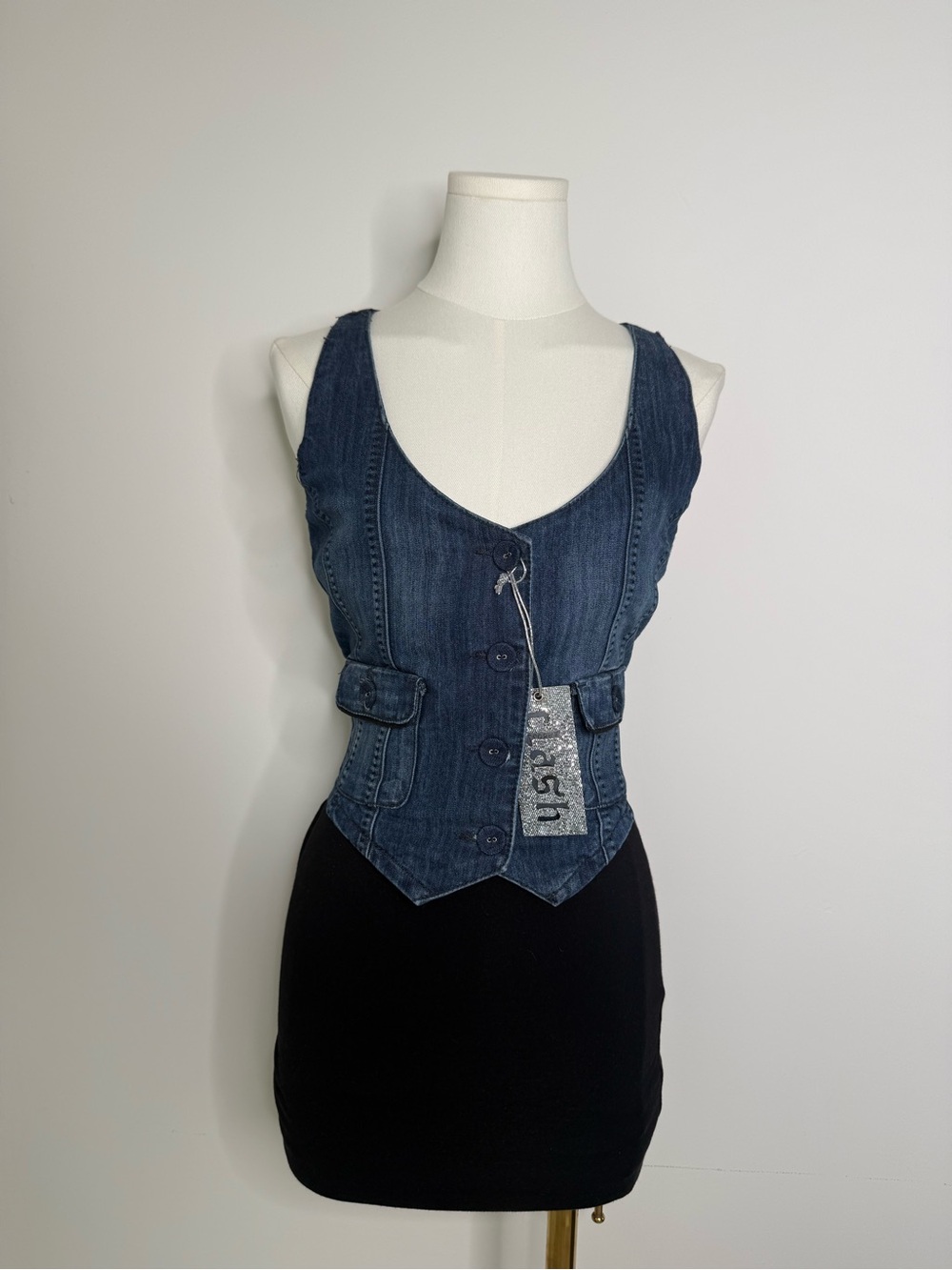 Denim Vest Top in Dark Blue - clash jeans